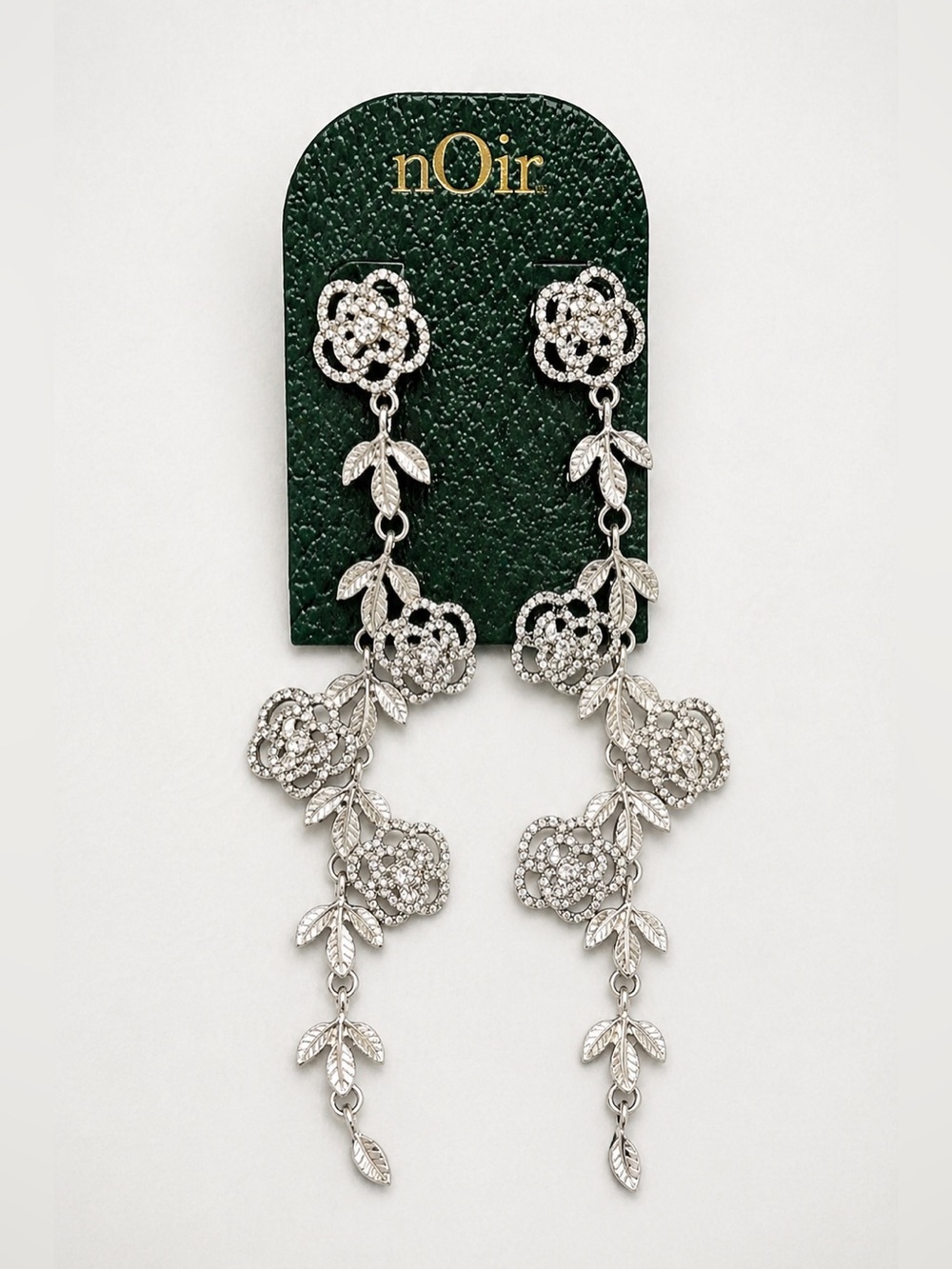 nOir Jewelry Silver Rose‎ Rhinestone  Stud Earrings